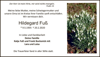 Traueranzeige von Hildegard Fuß von vrm-trauer