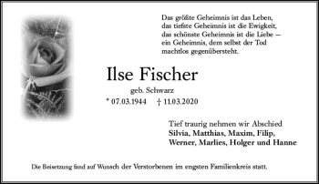 Traueranzeige von Ilse Fischer von vrm-trauer