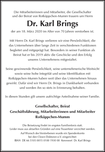 Traueranzeige von Karl Brings von vrm-trauer