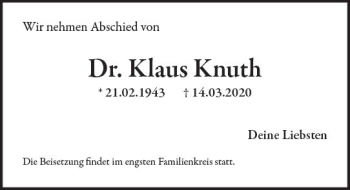 Traueranzeige von Klaus Knuth von vrm-trauer