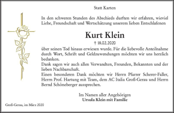 Traueranzeige von Kurt Klein von vrm-trauer