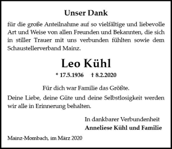 Traueranzeige von Leo Kühl von vrm-trauer