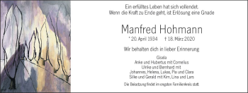 Traueranzeige von Manfred Hohmann von vrm-trauer