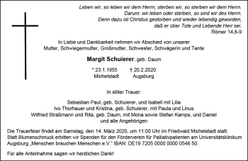 Traueranzeige von Margit Schuierer von vrm-trauer