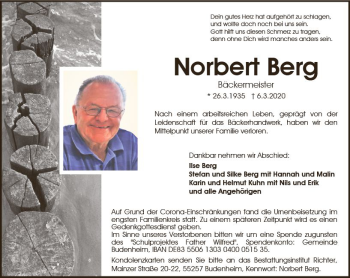 Traueranzeige von Norbert Berg von vrm-trauer