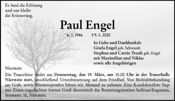 Traueranzeige von Paul Engel von vrm-trauer