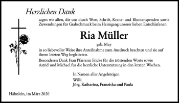 Traueranzeige von Ria Müller von vrm-trauer