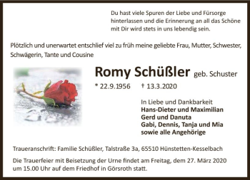 Traueranzeige von Romy Scüßler von vrm-trauer