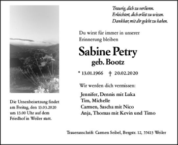Traueranzeige von Sabine Petry von vrm-trauer
