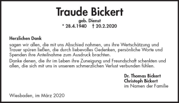 Traueranzeige von Traude Bickert von vrm-trauer