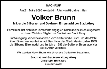 Traueranzeige von Volker Brunn von vrm-trauer