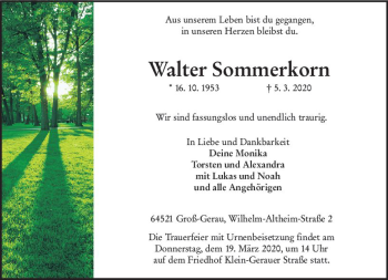 Traueranzeige von Walter Sommerkorn von vrm-trauer