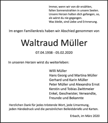 Traueranzeige von Waltraud Müller von vrm-trauer