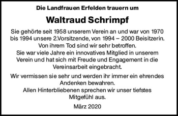 Traueranzeige von Waltraud Schrimpf von vrm-trauer