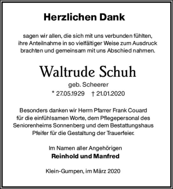 Traueranzeige von Waltrude Schuh von vrm-trauer