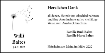 Traueranzeige von Willi Baltes von vrm-trauer