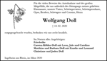 Traueranzeige von Wolfgang Doll von vrm-trauer