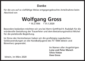 Traueranzeige von Wolfgang Gross von vrm-trauer