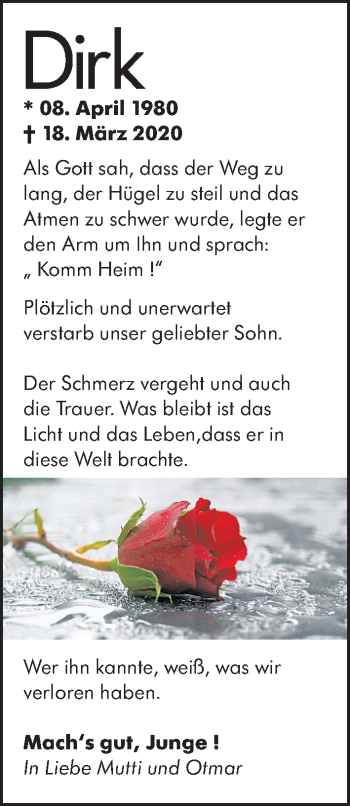 Traueranzeige von Dirk Müller von vrm-trauer