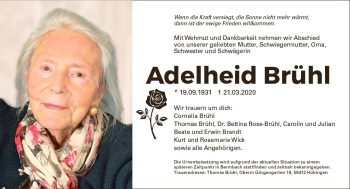 Traueranzeige von Adelheid Brühl von vrm-trauer