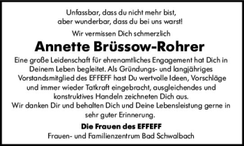 Traueranzeige von Annette Brüssow-Rohrer von vrm-trauer