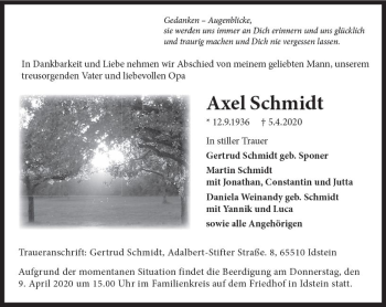 Traueranzeige von Axel Schmidt von vrm-trauer