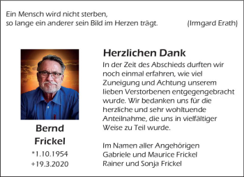 Traueranzeige von Bernd Frickel von vrm-trauer