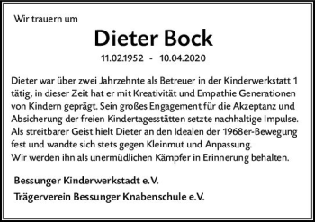 Traueranzeige von Dieter Bock von vrm-trauer