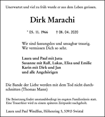 Traueranzeige von Dirk Marachi von vrm-trauer