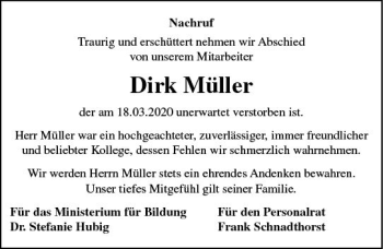 Traueranzeige von Dirk Müller von vrm-trauer