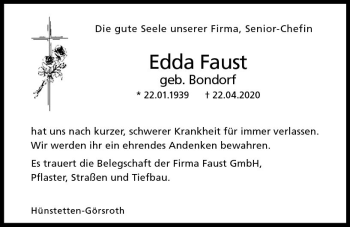 Traueranzeige von Edda Faust von vrm-trauer