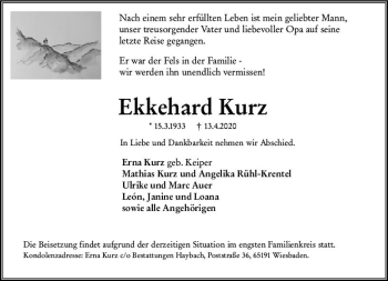 Traueranzeige von Ekkehard Kurz von vrm-trauer