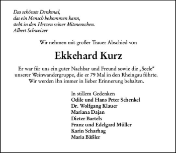 Traueranzeige von Ekkehard Kurz von vrm-trauer