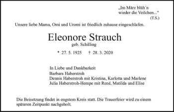 Traueranzeige von Eleonore Strauch von vrm-trauer