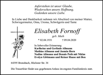 Traueranzeige von Elisabeth Fornoff von vrm-trauer