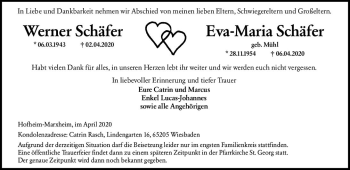 Traueranzeige von Eva-Maria Schäfer von vrm-trauer