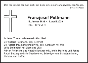 Traueranzeige von Franzjosef Pollmann von vrm-trauer