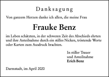 Traueranzeige von Frauke Benz von vrm-trauer