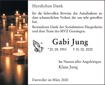 Traueranzeige von Gabi Jung von vrm-trauer