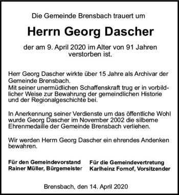 Traueranzeige von Georg Dascher von vrm-trauer