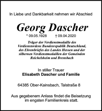 Traueranzeige von Georg Dascher von vrm-trauer