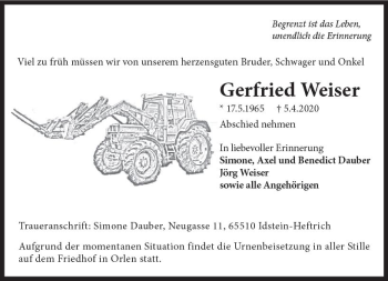 Traueranzeige von Gerfried Weiser von vrm-trauer
