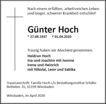 Traueranzeige von Günter Hoch von vrm-trauer