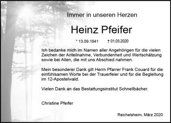 Traueranzeige von Heinz Pfeifer von vrm-trauer