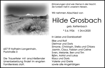 Traueranzeige von Hilde Grosbach von vrm-trauer