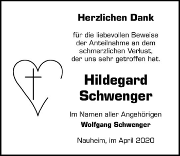 Traueranzeige von Hildegard Schwenger von vrm-trauer