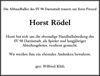 Traueranzeige von Horst Rödel von vrm-trauer