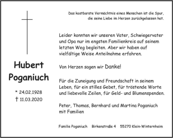 Traueranzeige von Hubert Poganiuch von vrm-trauer