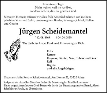 Traueranzeige von Jürgen Scheidemantel von vrm-trauer