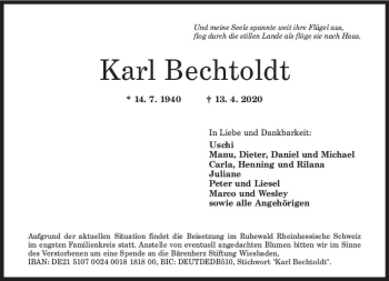 Traueranzeige von Karl Bechtoldt von vrm-trauer